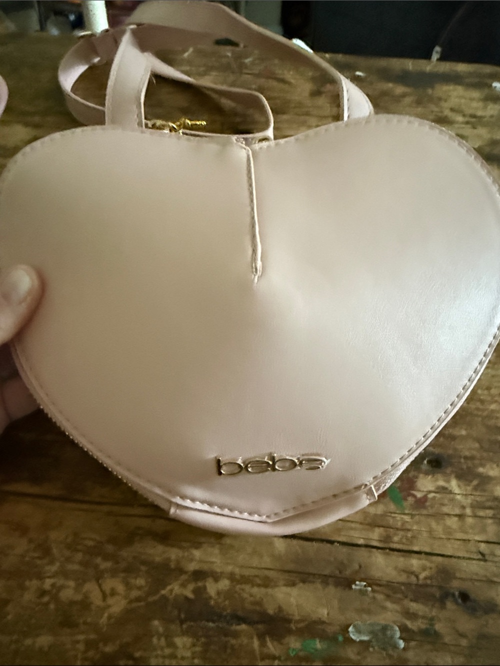 bebe Heart-Shaped Crossbody Bag in Light Pink